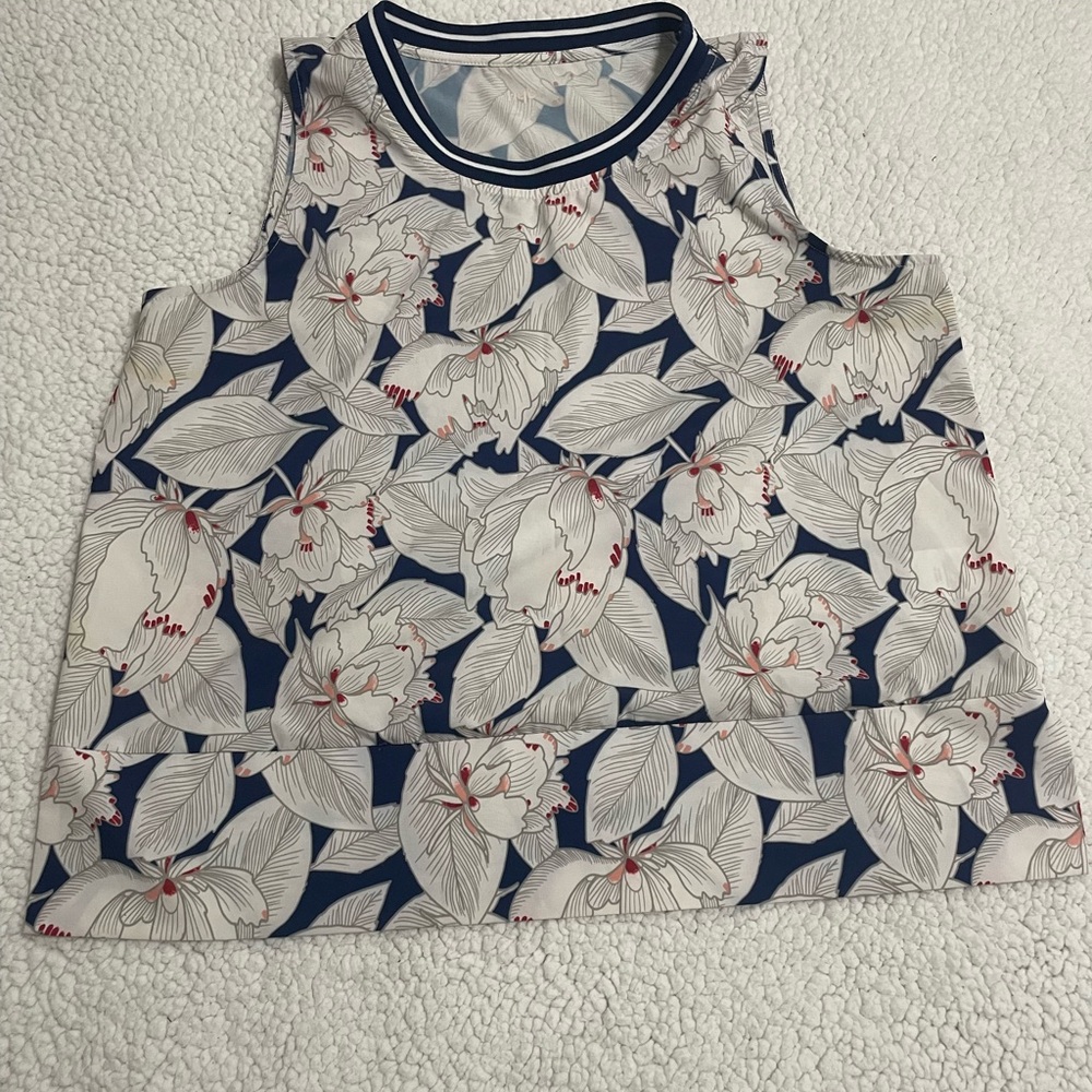 Hyba workout floral Tank Top - Navy and White